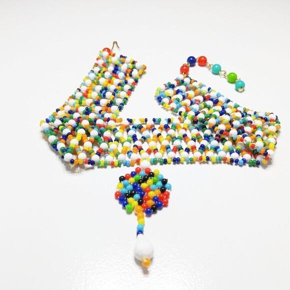 Hong Kong Hand Made Small Beaded Collar Necklace, Boho Seed Beads, 14 1/2 Inches - Picture 10 of 10